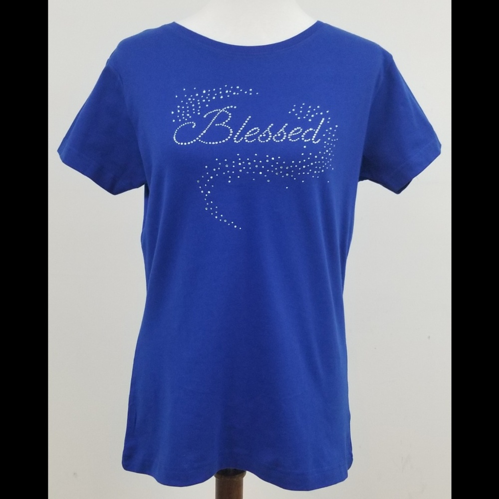 5⭐ "Blessed" dressy blue graphic tee - Picture 3 of 6